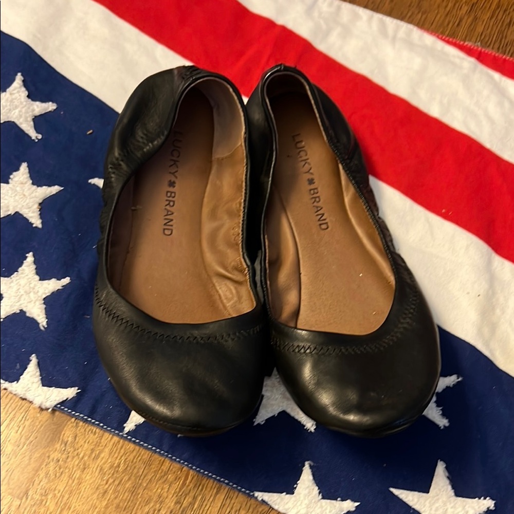 Lucky Brand Black Flats Sleek Leather Loafers